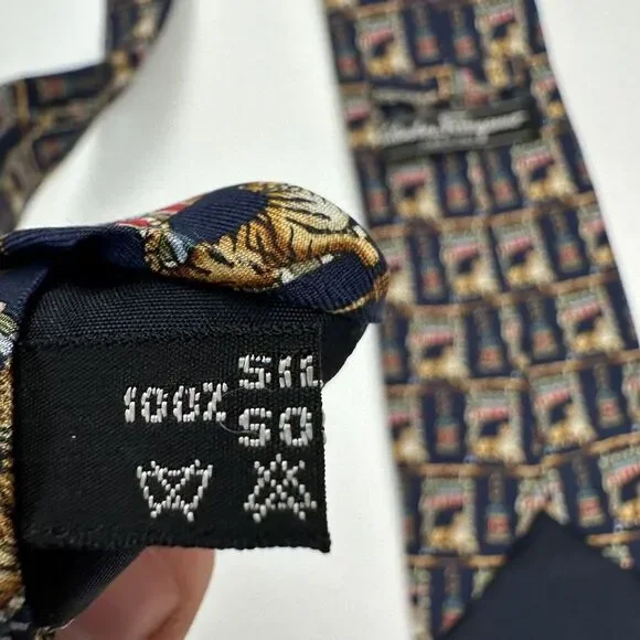 RARE‎ Salvatore Ferragamo Blue Resting Tigers Circus Silk Tie Italy 3.5x56